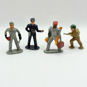 Vintage Barclay Manoil Lead Metal Toy Figures Soldier Conductor Doorman Oiler